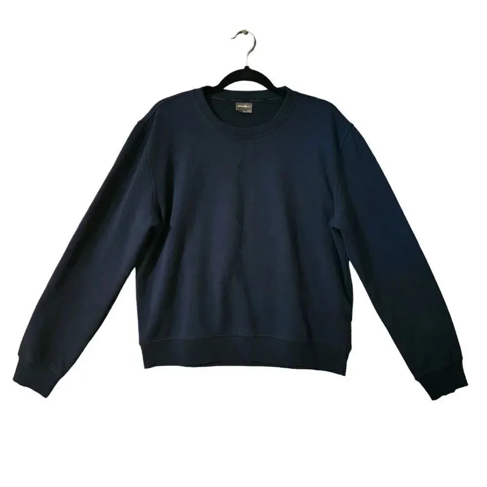 Eddie Bauer Sweatshirt Men Large Blue Cotton Long Sleeve Ribbed Neck Pullover